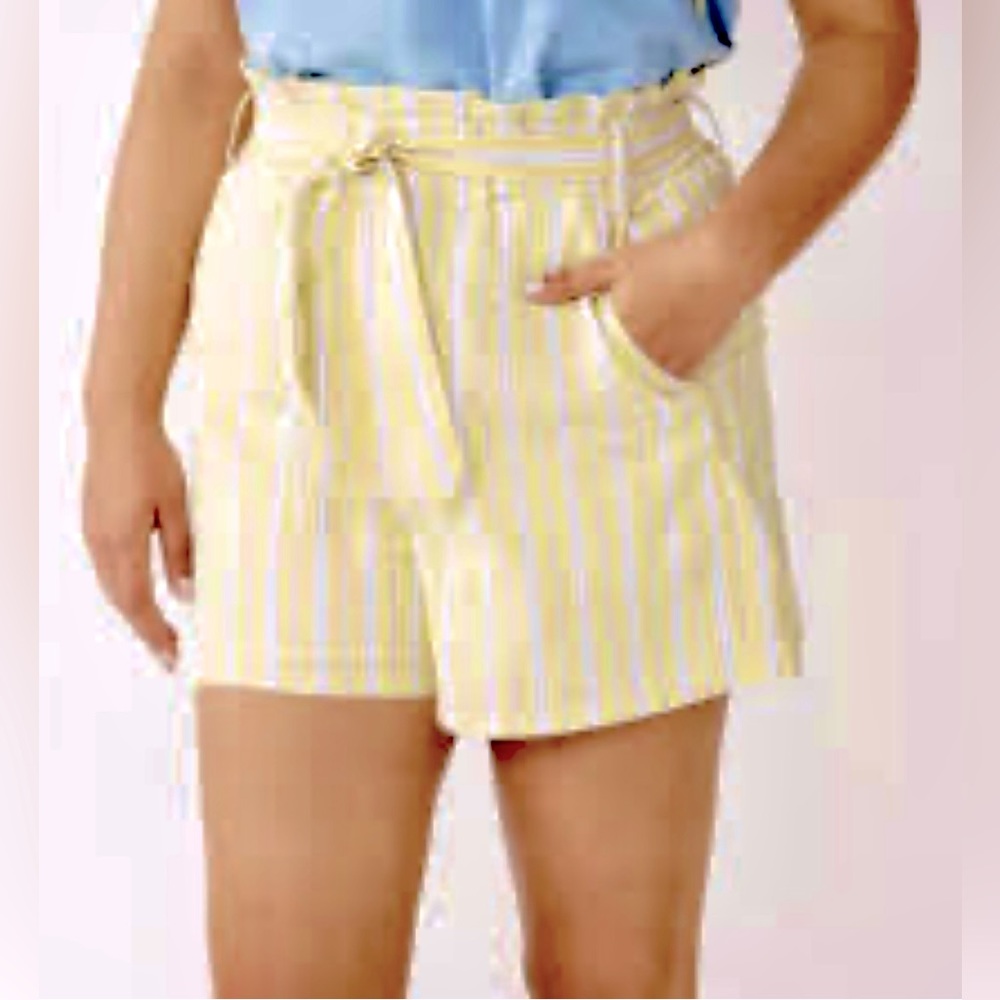 NWT Draper James Blue Linen Blend Skies & Sunshine Paperbag Waist Shorts w Sash